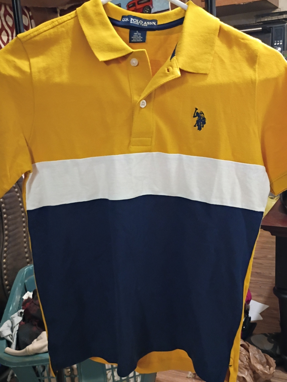 Boys Polo Assn. Yellow Size Large (10) And White Polo Size Medium (8)